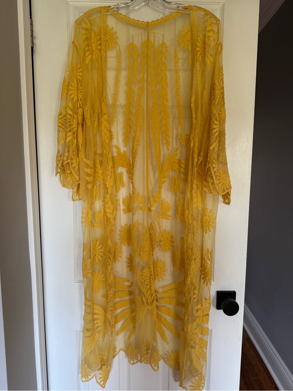 Pale golden yellow lace duster coverup 100% cotton